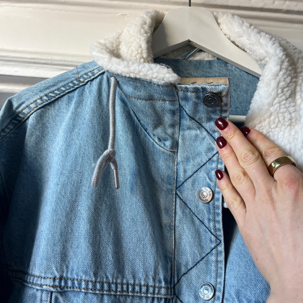 Free People Ariel Cozy Denim Bomber Jacket - Picture 6 of 9